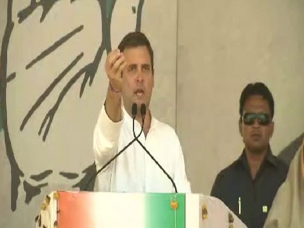 Congress president Rahul Gandhi addressing a rally at Jatara in Madhya Pradesh on Tuesday. (Photo/ANI)
