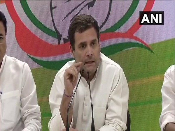 Congress president Rahul Gandhi addressing a press briefing in Delhi on Monday