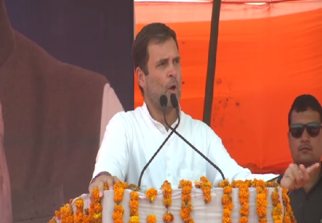 Congress president Rahul Gandhi speaking at an election rally in Sirsa, Haryana on Thursday Photo/ANI.