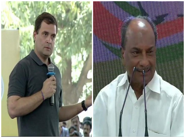 Congress president Rahul Gandhi(File Image), senior leader AK Antony announcing Rahul Gandhi's candidature from Wayanad Lok Sabha constituency on Sunday (right)