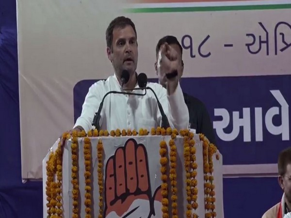 Congress president Rahul Gandhi addressing an election rally in Kutch, Gujarat.