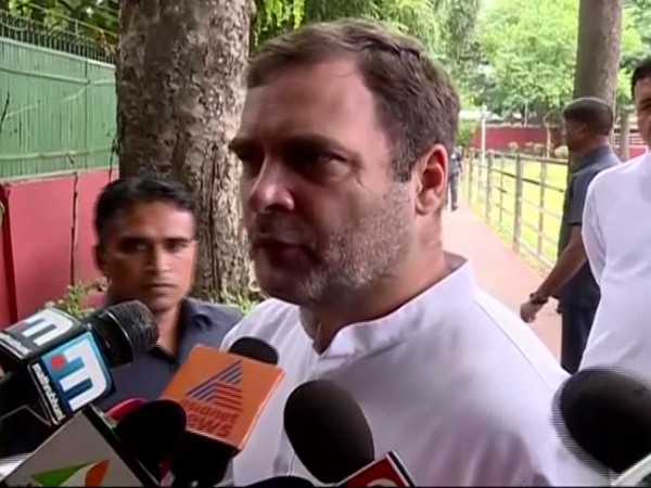 Congress leader Rahul Gandhi speaking to reporters in New Delhi. 