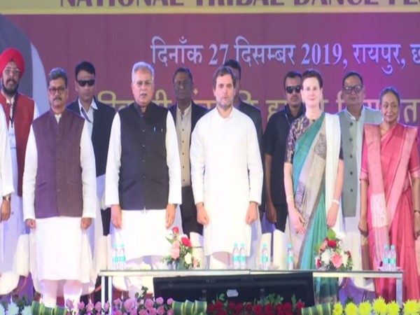 Rahul Gandhi attends National Tribal Dance Festival in Raipur. Photo/ANI