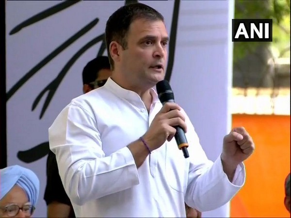 Congress president Rahul Gandhi addressing media after releasing the party's manifesto for the ensuing Lok Sabha elections on Tuesday.