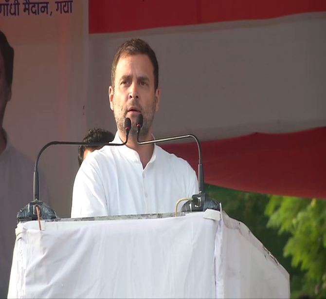 Congress President Rahul Gandhi addressing a public rally in Bihar's Gaya.