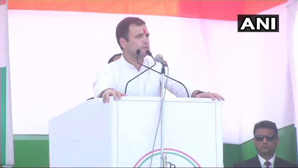 Congress president Rahul Gandhi addressing a gathering in Ranchi, Jharkhand, on Saturday. Photo/ANI