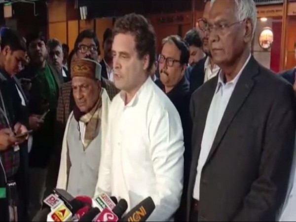 Congress leader Rahul Gandhi addressing media after meeting of opposition parties. 