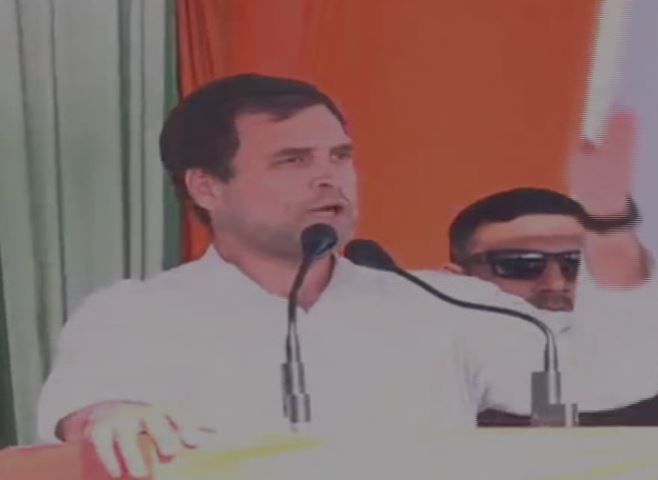 Congress president Rahul Gandhi addressing an election rally at Bundi, Rajasthan, on Tuesday. Photo/ANI