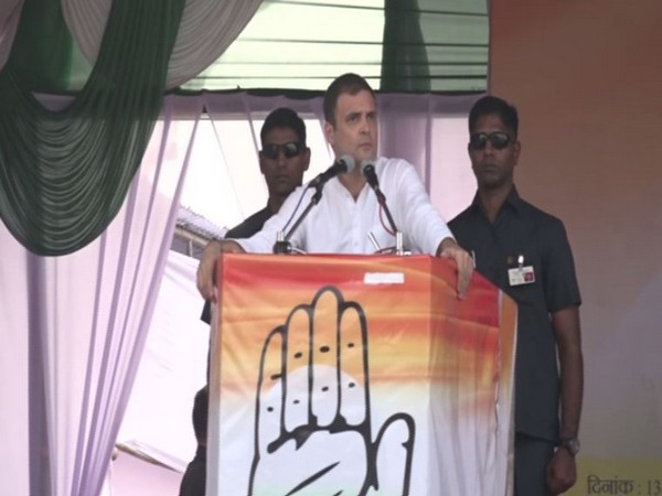 Congress leader Rahul Gandhi addressing an election rally in Latur, Maharashtra, on Sunday. Photo/ANI