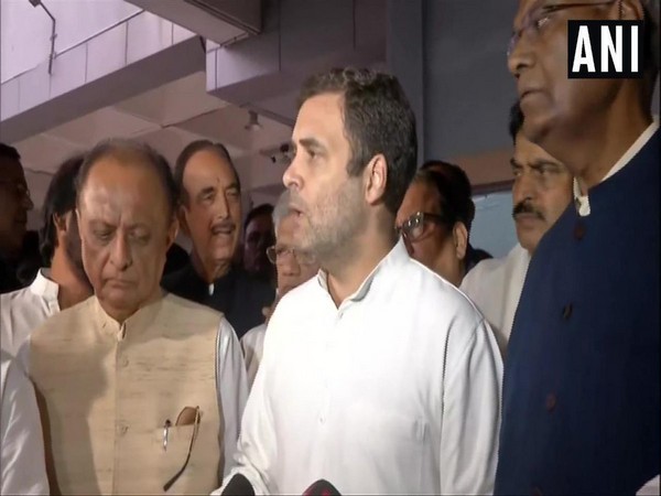 Congress leader Rahul Gandhi talking to media persons at Delhi airport on Saturday 