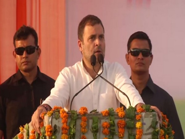 Congress leaders Rahul Gandhi addressing election rally at Mahendragarh Haryana on Friday