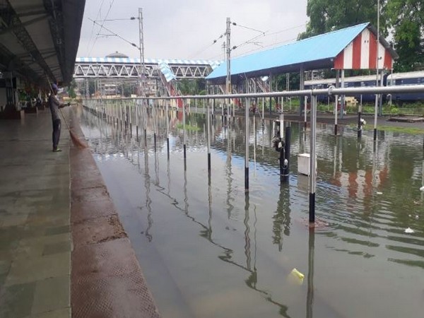 Heavy rain leads to water-logging in railway tracks in Prayagraj. Photo/ANI