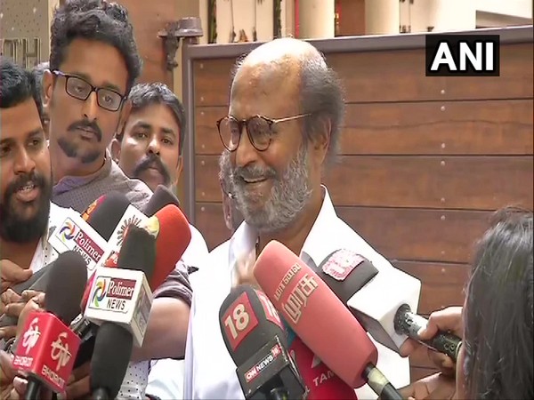 Rajinikanth speaking to reporters in Chennai on Tuesday. 