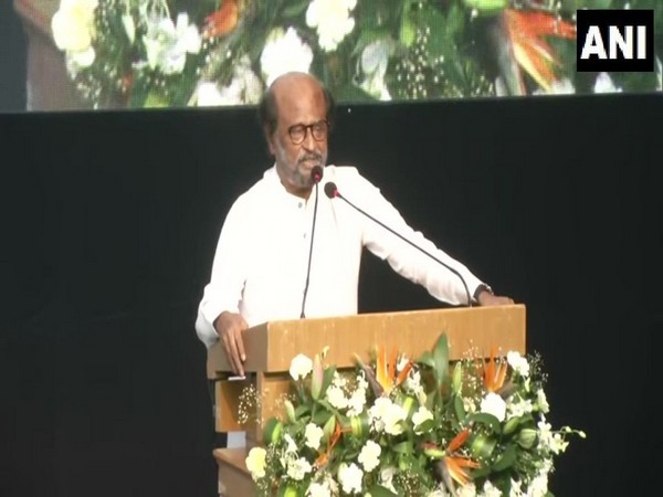 Veteran actor Rajinikanth speaking at a function in Chennai on Sunday. Photo/ANI