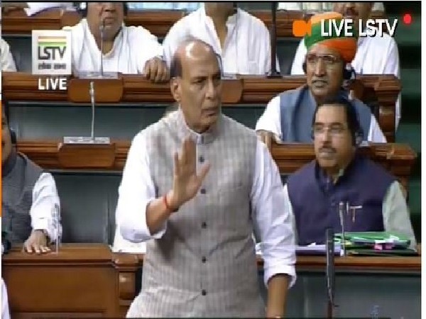 Defence Minister Rajnath Singh in Lok Sabha on Wednesday. Photo/LSTV