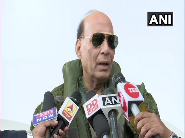 Defence Minister Rajnath Singh speaking to reporters in Bordeaux, France on Tuesday. 