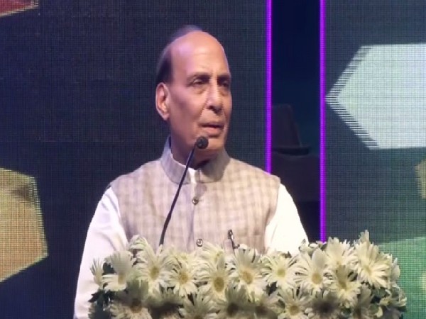 Union Defence Minister Rajnath Singh speaking at an event in Surat, Gujarat on Saturday.