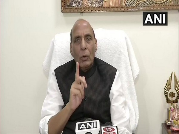 Defence Minister Rajnath Singh speaking to media on Thursday. 