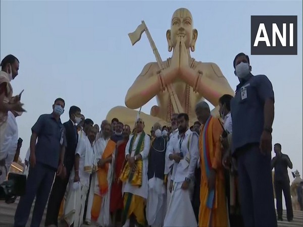 Rajnath Singh during his visit to  Statue of Equality. (Photo/ANI)