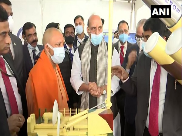 Defense Minister Rajnath Singh lays the foundation stone of BrahMos Missiles production unit and DRDO Lab in Lucknow. (Photo/ ANI)