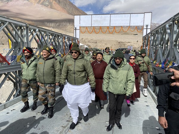 Defence Minister Rajnath Singh during an event in Ladakh on Monday. Photo/Twitter@rajnathsingh