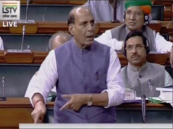 Defence Minister Rajnath Singh in Lok Sabha on Tuesday. (Courtesy-Lok Sabha)