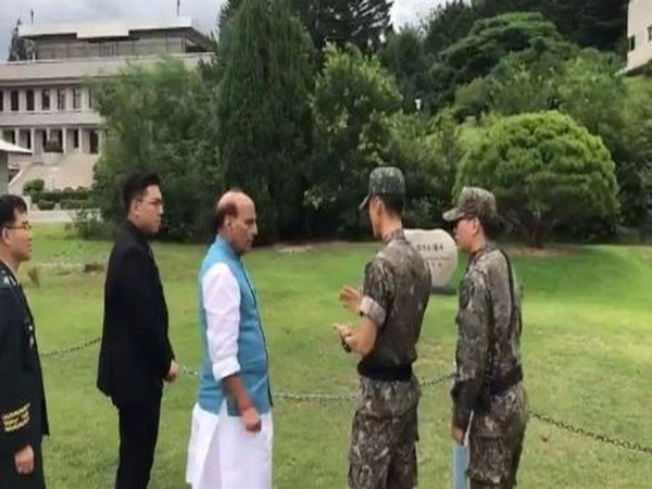 Defence Minister Rajnath Singh visited the historic site where leaders of the two Korean nations had planted a commemorative tree
