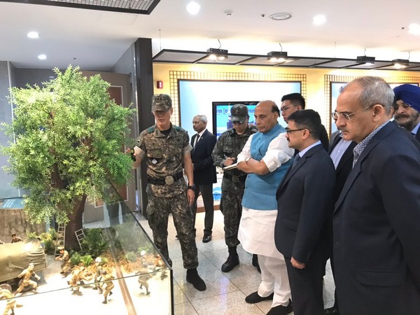Defence Minister Rajnath Singh visited the Joint Security Area (JSA) in South Korea on Saturday.