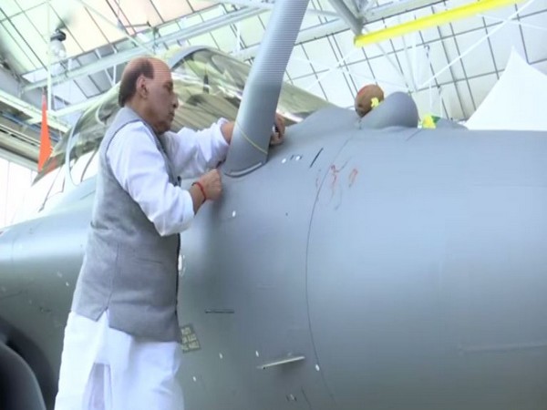 Defence Minister Rajnath Singh performed Shastra Puja after receiving the first of the 36 Rafale jets