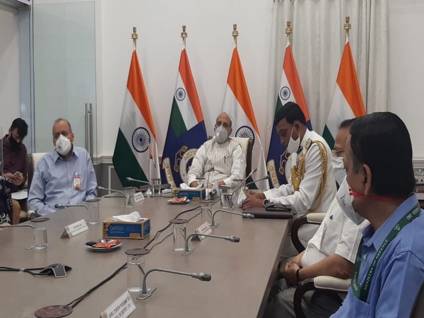 Rajnath Singh and other Defence dignitaries during video conferencing. (Photo/ANI)