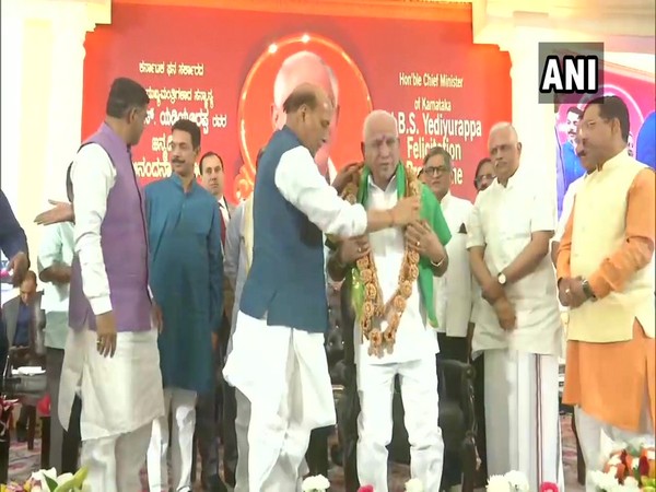 Karnataka Cheif Minister BS Yediyurappa at felicitation program in Karnataka. Photo/ANI
