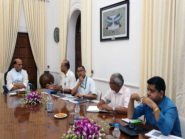 Defence Minister Rajnath in a meeting with officials on defence corridor project in New Delhi on Tuesday.