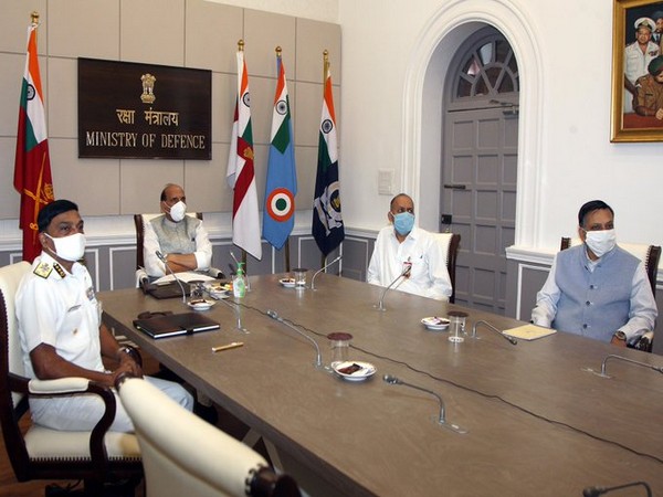 Indian Coast Guard gave a detailed presentation on 'Operation Sagar Aaraksha' to Rajnath Singh on Wednesday. (Photo Source - RMO)