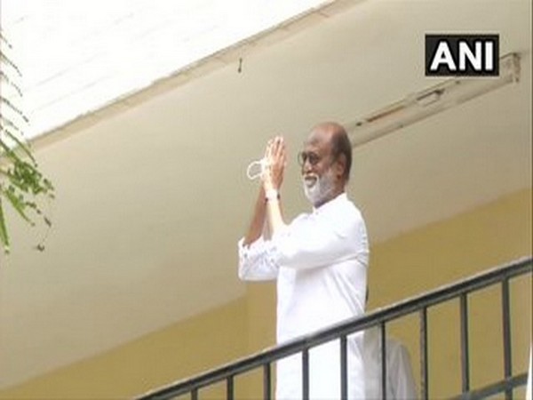 Rajinikanth greeting supporters in Chennai on Monday. 