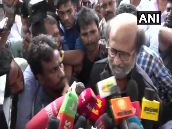 Rajnikanth speaking to reporters in Chennai, Tamil Nadu on Wednesday. 