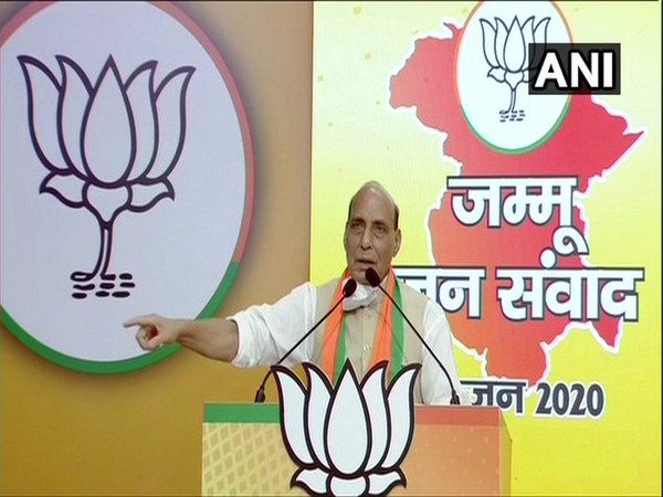 Defence Minister Rajnath Singh addresses Jammu and Kashmir Jan Samvad Rally in New Delhi. [Photo/ANI]