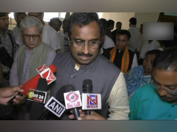 Ram Madhav speaking to the media on Wednesday in Agartala.
