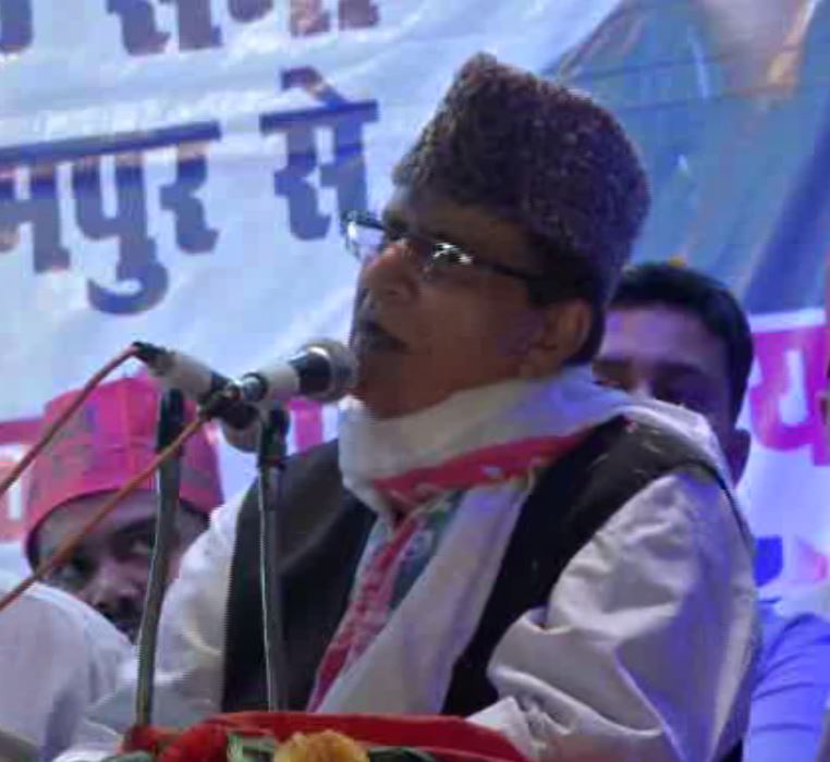 SP leader Azam Khan addressing a public rally at Rampur on Friday