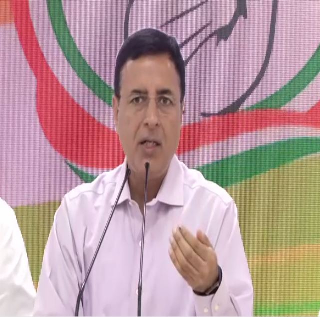 Congress spokesperson Randeep Singh Surjewala addressing a press conference in Delhi on Thursday. (ANI photo)