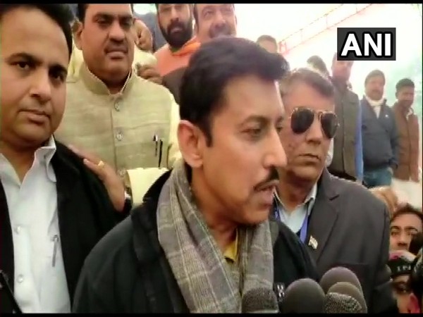 BJP leader Rajyavardhan Singh Rathore speaking to reporters in Bulandshahr on Thursday. 