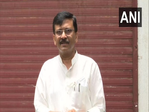 Shiv Sena MP Sanjay Raut speaking to reporters in Mumbai on Sunday. 