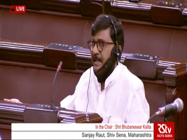 Shiv Sena MP Sanjay Raut in Rajya Sabha on Sunday.