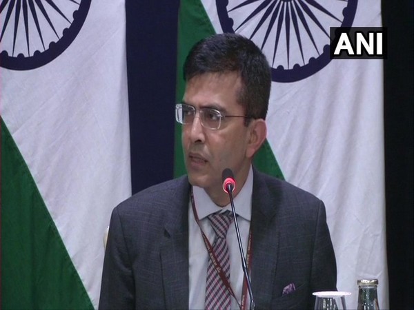 MEA spokesperson Raveesh Kumar speaking to media in New Delhi on Thursday