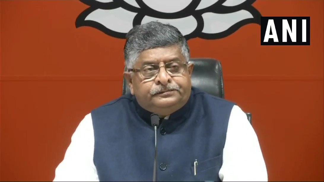Union Minister Ravi Shankar Prasad addressing media in Delhi on Thursday.