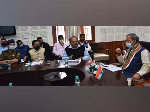Uttarakhand CM Tirath Singh Rawat at the review meeting today.