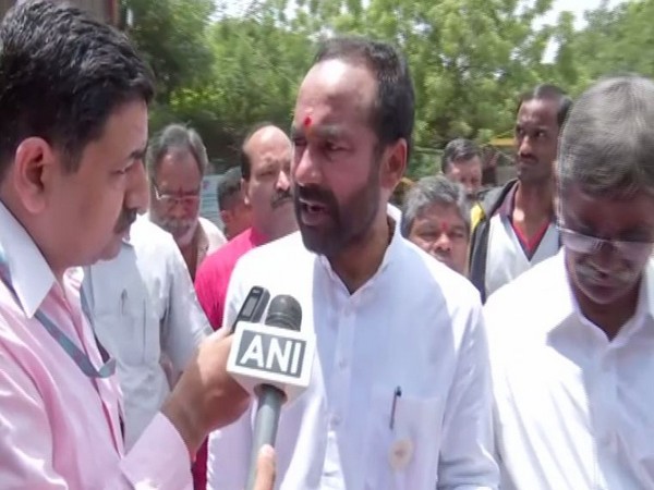 Minister of State for Home Affairs G Kishan Reddy talking to ANI on Saturday in Hyderabad. Photo/ANI