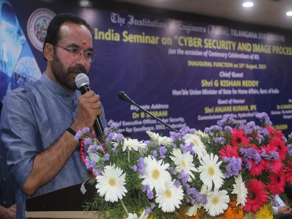 Union Minister of State for Home G Kishan Reddy speaking at national seminar on ‘Cyber Security and Image Processing” in Hyderabad, Telangana on August 10. Photo/ANI