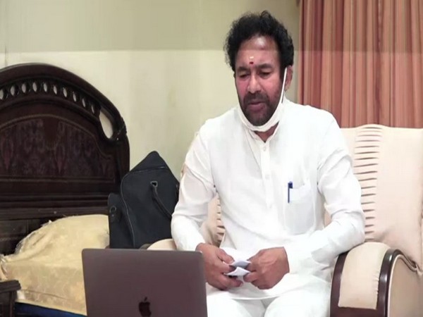 Union Minister G Kishan Reddy takes part in the meeting with Telangana BJP leaders via video conferencing. Photo?ANI