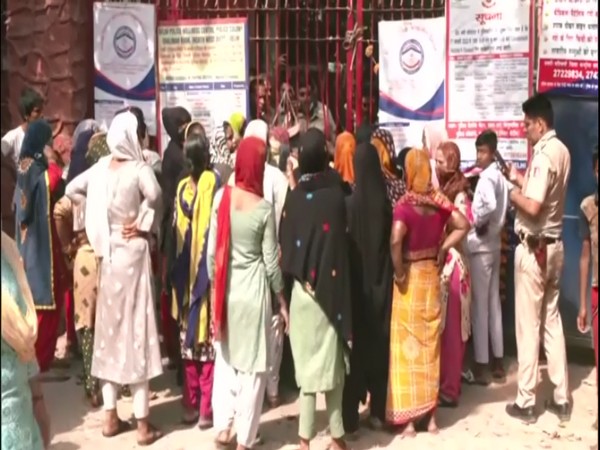 Relatives of accused in Jahangirpuri violence case protesting outside Jahangirpuri Police Station on April 18
