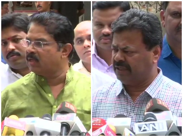 BJP leaders R Ashok and Renukacharya speaking to media